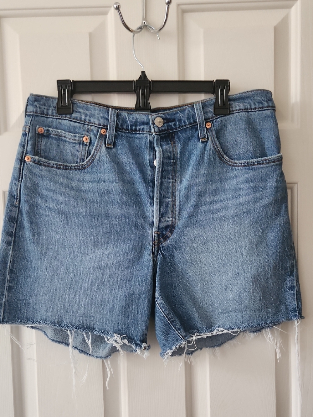 Levi's Medium Blue Raw Hem Denim Shorts